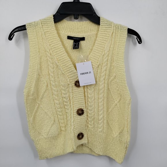 Forever 21 Cable Knit Sweater Vest Yellow, Medium - Picture 3 of 8